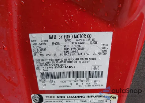 2010 Ford F-150 Fx4/Harley-Davidson/King Ranch/Lariat/Platinum/Xl/Xlt from USA, damaged, VIN 1FTFW1EV6AFA14275